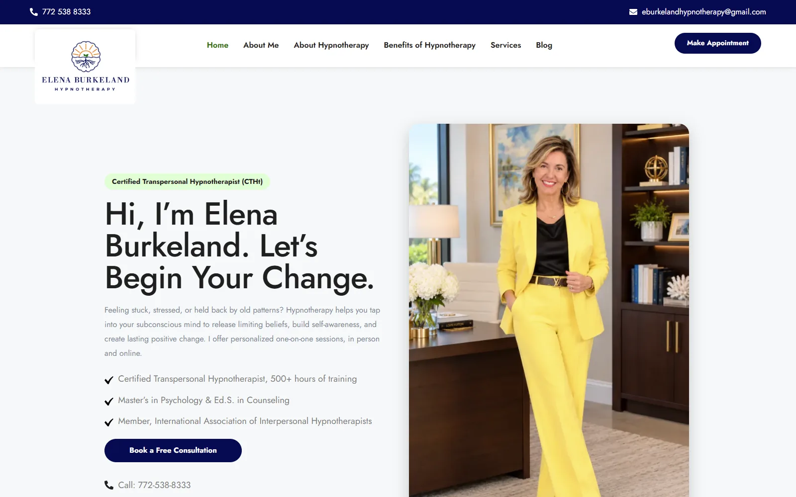 Elena Burkeland Hypnotherapy website homepage
