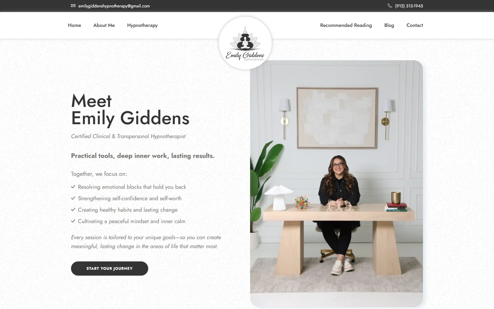 Emily Giddens Hypnotherapy website homepage