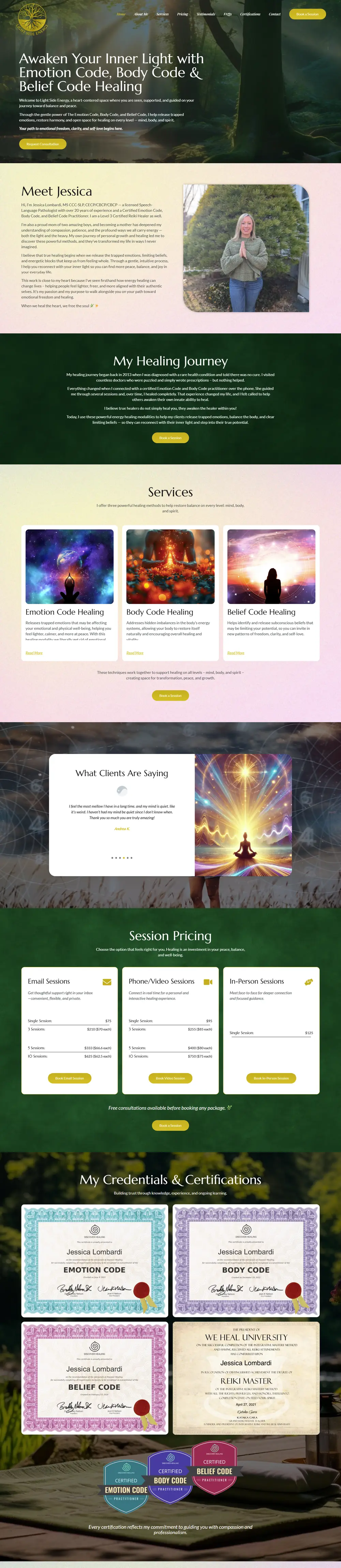 Full homepage of the Light Side Energy website on desktop