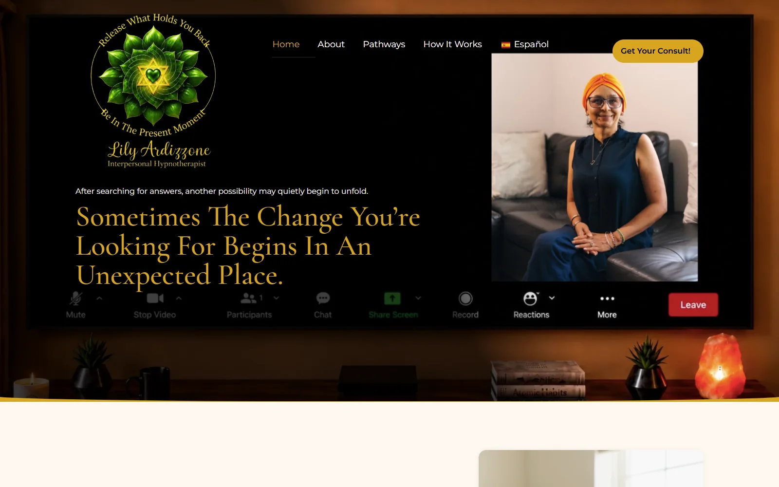 Lily Ardizzone Hypnotherapy website in a browser frame