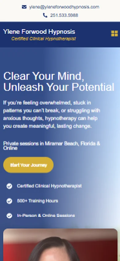 The Ylene Forwood Hypnosis website on a mobile phone
