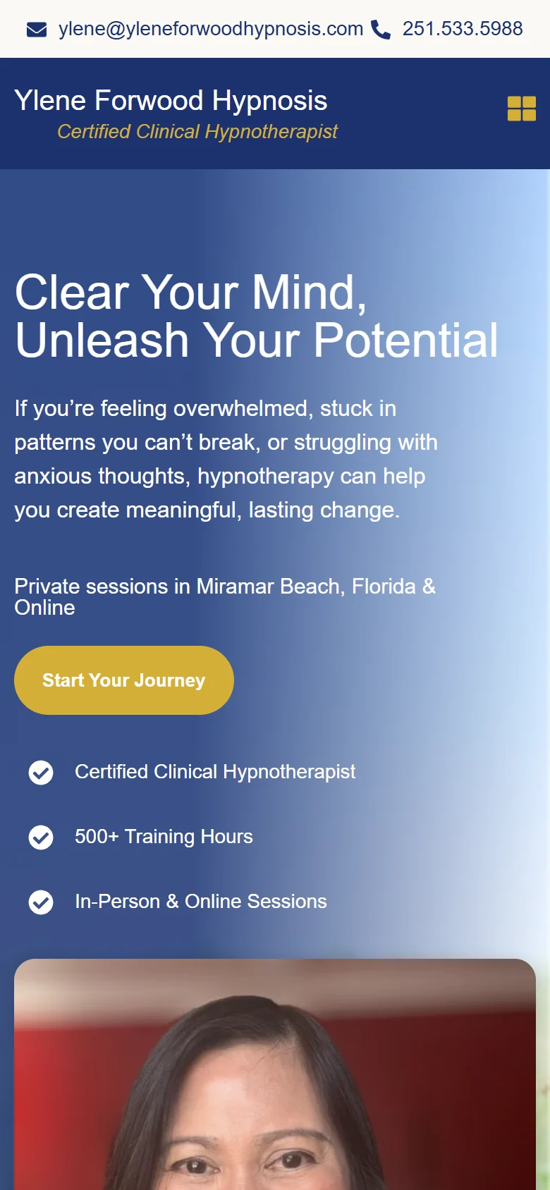 The Ylene Forwood Hypnosis website on a mobile phone